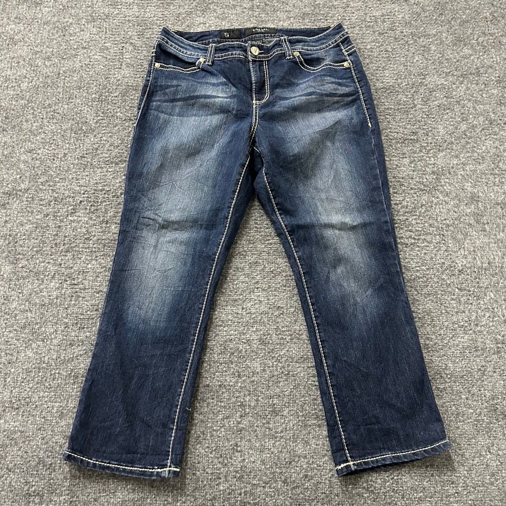Nine West Jeans Womens Size 12 Dark Wash Straight Embroidered Rhinestone Pockets